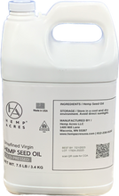 Load image into Gallery viewer, A 1 gallon white Hemp Acres-branded jug of cold-pressed hemp seed oil
