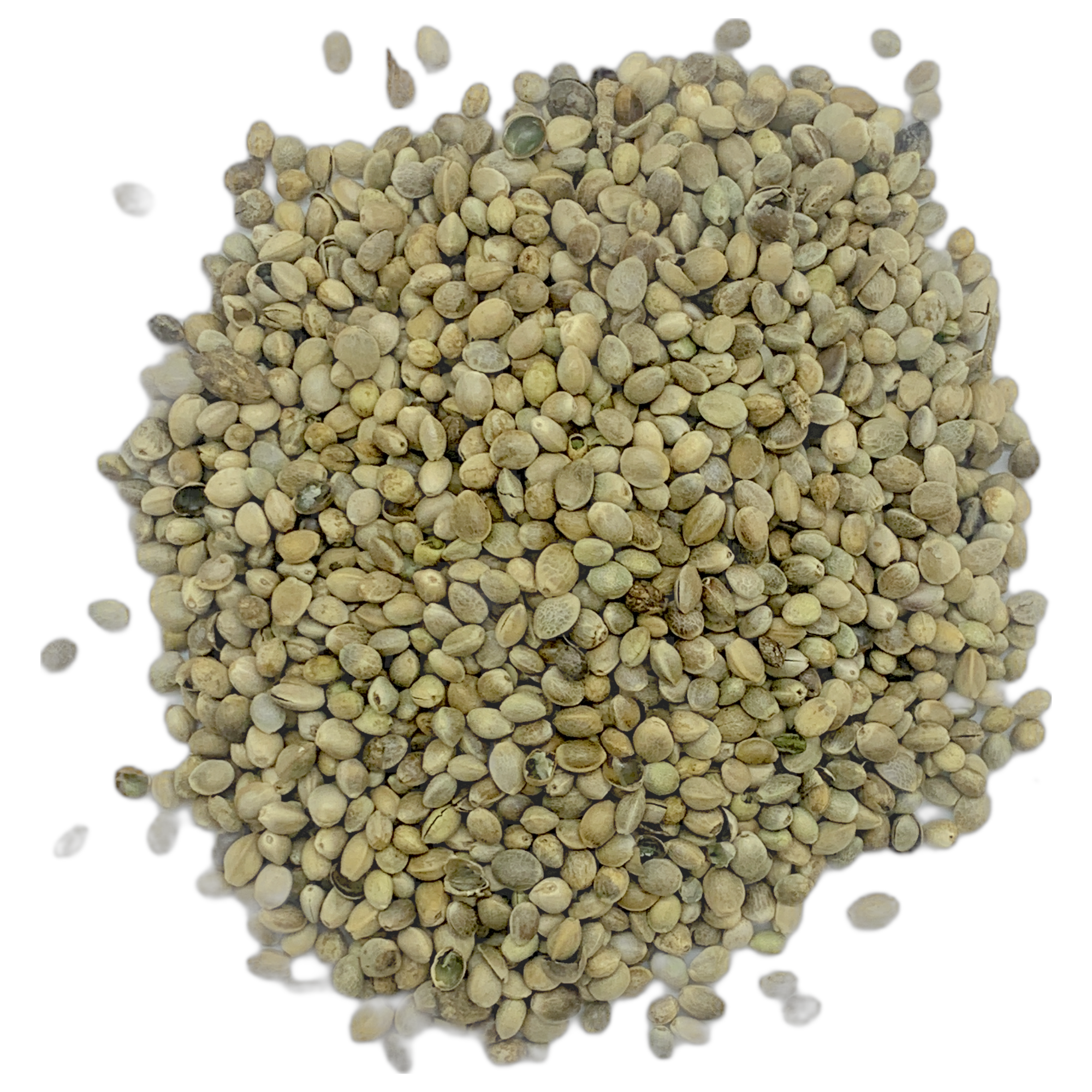 A small pile of hemp seed wild bird food, which consists mostly of hemp seed