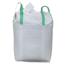 Load image into Gallery viewer, A large, white, woven plastic bag with green handles
